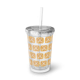 Vintage Yellow Burlap - Drumsticks - Suave Acrylic Cup - Pattern