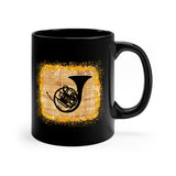 Vintage Yellow Burlap - French Horn - 11oz Black Mug