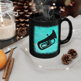 Vintage Turquoise Wood - Tuba - 11oz Black Mug